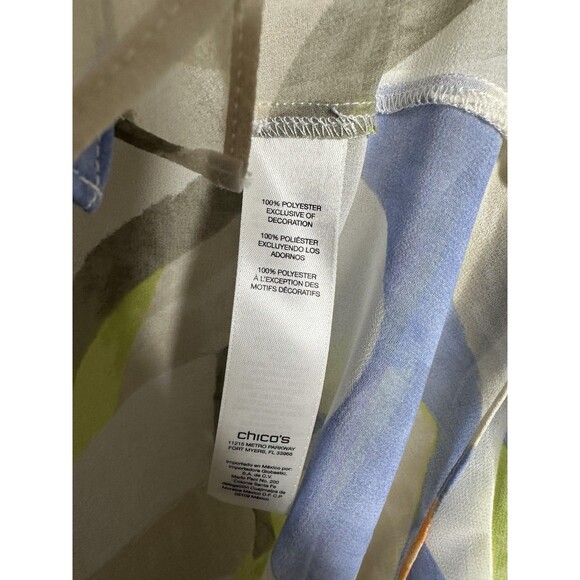 NEW Chico's Blouse Womens Large Multicolor Abstract Sheer Sequin Trim Tie Front - Picture 6 of 7